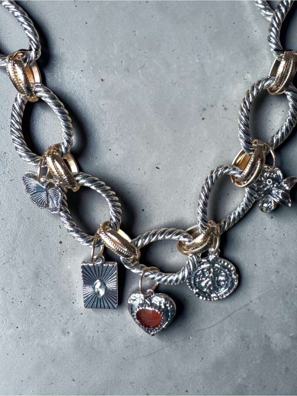 Charm Necklace Two-Tone Rope Link